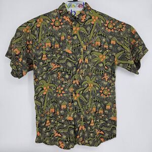 Vintage Marc‎ Daniels Shirt Mens Large Short Sleeve Multicolor Tribal 90s Green
